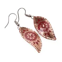 Cercei din cupru marquise, model mandala florala rosie
