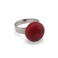 Inel reglabil Coral rosu rotund, 13-15mm