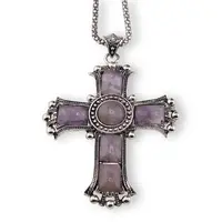 Colier cu pandantiv argintiu cruce din Ametist, 8cm