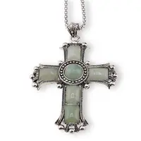 Colier cu pandantiv argintiu cruce din Aventurin, 8cm