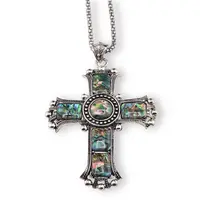Colier cu pandantiv argintiu cruce din Scoica abalone, 8cm Colier cu pandantiv argintiu cruce din Scoica abalone, 8cm
