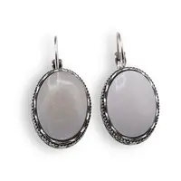 Cercei cu agatatoare model oval cu montura argintie, Sidef - 20mm