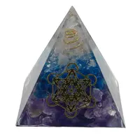Piramida orgon Ametist si Cuart cu simbolul Cubul lui Metatron, 5cm