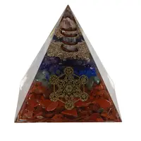 Piramida orgon cele 7 chakre cu simbolul Cubul lui Metatron si cluster din Cristal de stanca, 5cm