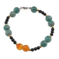 Bratara Stalp de Curaj - Turmalina neagra, Amazont si Carneol, 4-8mm