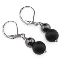Cercei cu agatatoare Hematit si Onix negru mat sfere, 6-8mm