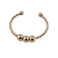 Inel reglabil din cupru placat cu aur galben 18k, model rasucit cu trei sfere