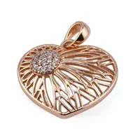 Pandantiv din cupru placat cu aur roz 18k, inima cu model floral si zirconii