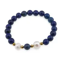 Bratara pe elastic Perle de cultura, bumbi aurii si Lapis lazuli sfere 8mm
