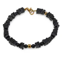 Bratara Turmalina neagra sfere si patratele 4-5mm cu bumbi aurii