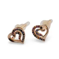 Cercei cupru placat cu aur roz 18k inimioare multicolore