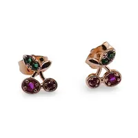 Cercei cupru placat cu aur roz 18k model cirese cu zirconi colorate