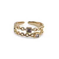 Inel cupru placat cu aur galben 18k zale pe doua randuri si zirconii patrate