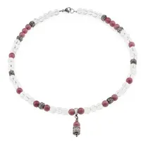 Colier Rodonit roz sfere 6mm, Cristal de stanca si Cryolit sfere 6mm, cu elemente si pandantiv din Rodonit roz