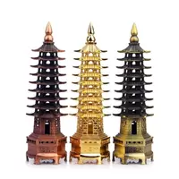 Set 3 Statuete Feng Shui Pagoda cu 9 niveluri din metal - 13cm