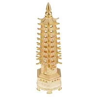 Statueta Feng Shui Pagoda cu 9 niveluri din metal, aurie - 13cm