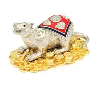 Statueta Feng Shui Mangusta argintie cu bijuterii si pepite 2020