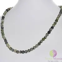Colier serpentin, piatra infinitului, sfere fatetate 6mm