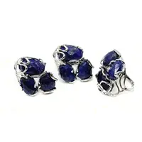 Inel reglabil cu 3 pietre fatetate de Lapis lazuli, montura argintie