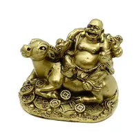 Statueta Feng Shui Bivol auriu cu Buddha vesel - 7,8 cm