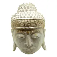 Statueta Feng Shui Cap Buddha din lemn, pentru perete, alb - 30cm