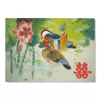 Tablou Feng Shui cu rate mandarin si simbolul dublei fericiri, 20 x 30cm