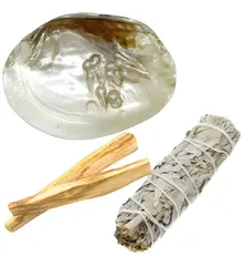 Setul Samanului (Palo Santo, Salvie alba si Scoica naturala cu perle)
