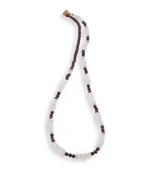 Colier Granat sfere 4mm si Cuart roz patratele 4mm