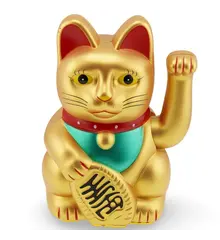 Pisica norocoasa Maneki Neko aurie pentru prosperitate si noroc, 15cm