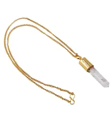 Colier auriu si pandantiv cu varf Cristal de stanca, 50mm, pentru claritate si energie