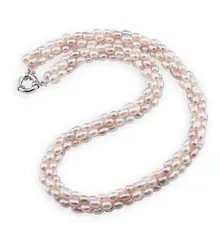 Colier handmade cu Perle de cultura albe si roz, 5-6mm