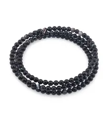 Bratara tripla ajustabila cu pietre semipretioase, Agat negru sfere 4mm