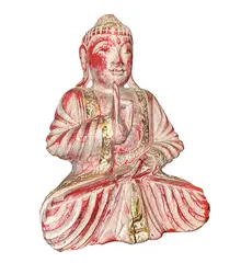 Statueta buddha din lemn meditand, rosu