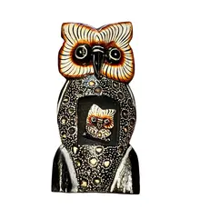 Statueta bufnita cu pui, negru