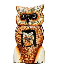 Statueta bufnita cu pui, maro