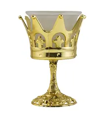 Suport pentru lumanare tip pastila si candela, auriu, coroana, 10cm