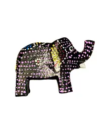 Statueta elefant negru cu buline mov