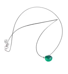 Colier cu fir transparent si brioleta fatetata din Onix verde, argint 925
