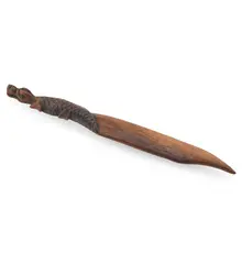 Cutit decorativ vintage din lemn sculptat manual, maner cu crocodil, 27,5cm