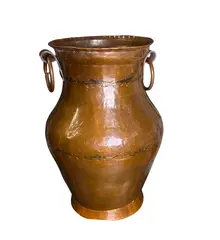 Amfora din alama decoratiune vintage cu inele laterale, 38cm