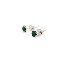 Cercei cu surub din Argint 925 si zircon verde inchis, 4-5mm