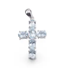 Pandantiv din argint 925 cruce cu cristale incrustate Topaz, 40mm