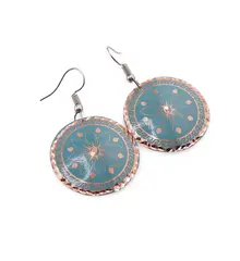 Cercei din cupru rotunzi, model floare stelata bleu