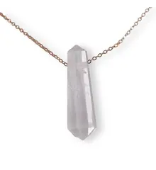 Pandantiv dublu varf cu gaura orizontala si lant auriu, Cristal de stanca 40mm, pentru claritate si energie