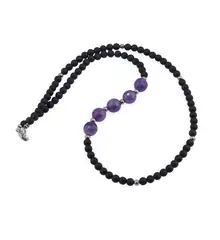 Colier Onix negru mat sfere 4mm si Ametist sfere fatetate 8mm