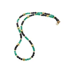 Colier Onix verde si Turmalina neagra sfere 4mm si Hematit auriu sfere fatetate 6mm