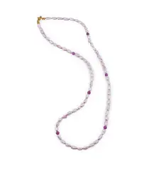 Colier Perle de cultura lunguiete roz 3-6mm si Rubin sfere fatetate 3mm