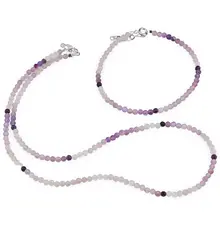 Set bratara si colier Ametist degrade sfere fatetate, 3mm