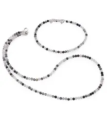 Set bratara si colier Cuart turmalinat sfere fatetate, 3mm