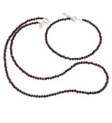 Set bratara si colier Granat Rhodolit sfere fatetate, 3mm